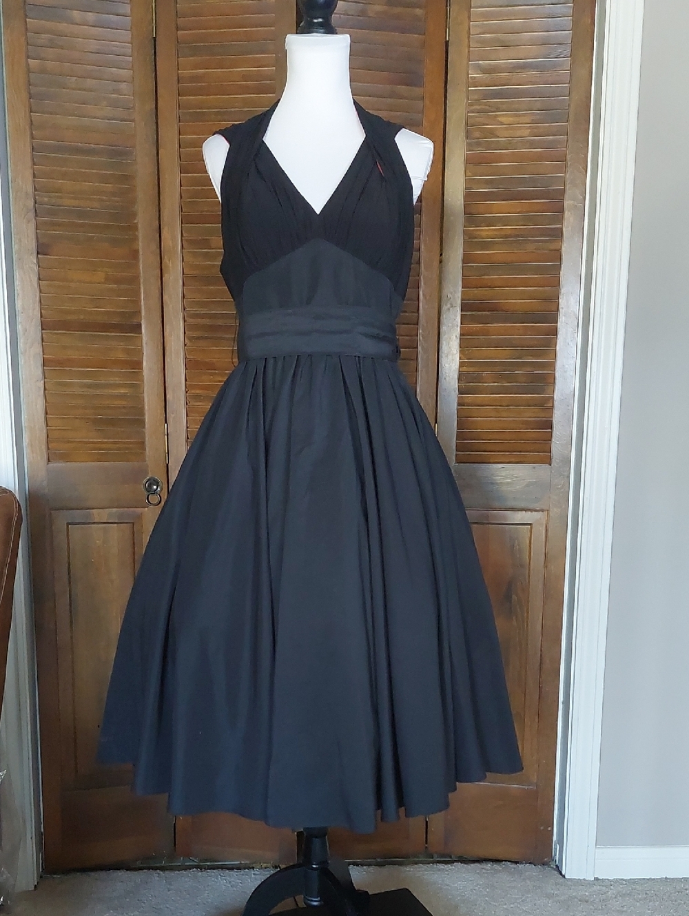 Jessica Howard Black 1950s Vintage Inspired Taffeta Halter Midi Dress Sz 12